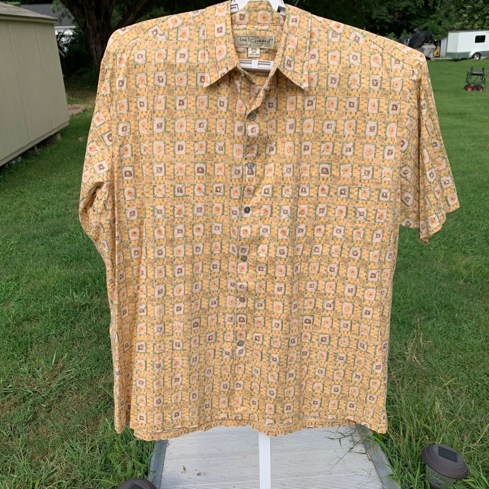 Vintage Tori Richard 2XL Cotton Lawn Aloha Shirt Geometric 1990s Made in Hawaii
